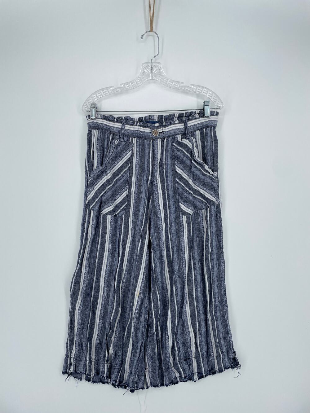 Democracy‎ Womans Linen Cottage Core Blue White Summer Pant Med
